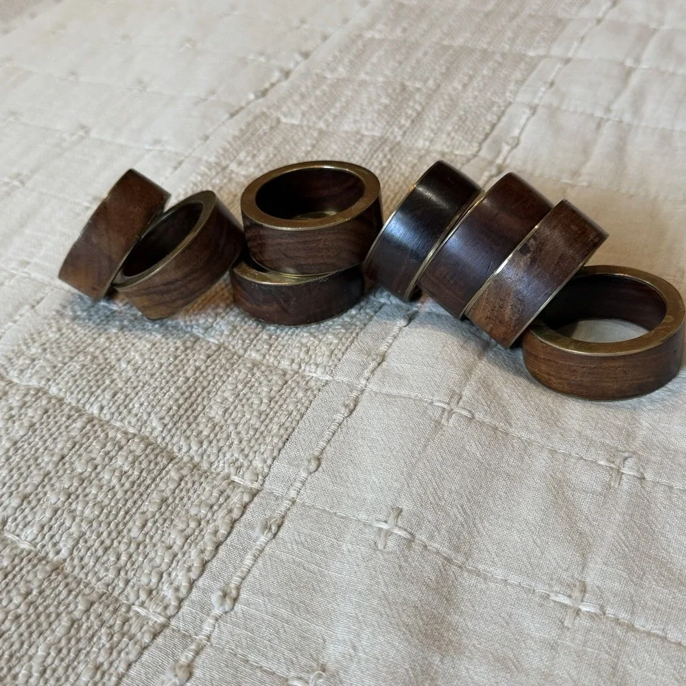 Napkin rings wood and brass inlay set of 8 Minimalist Modern design On A Vintage
